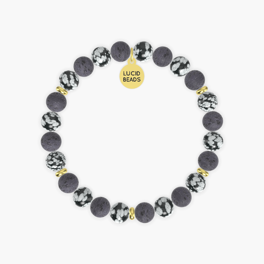 Lava Rock and Snowflake Obsidian Bracelet