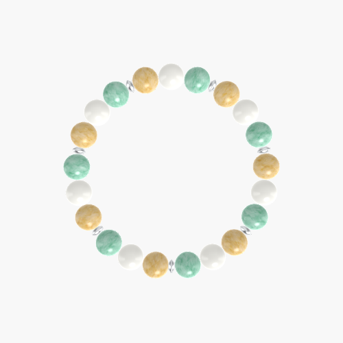 Green Jade, White Jade, and Yellow Jade Gemstone Bead Bracelet