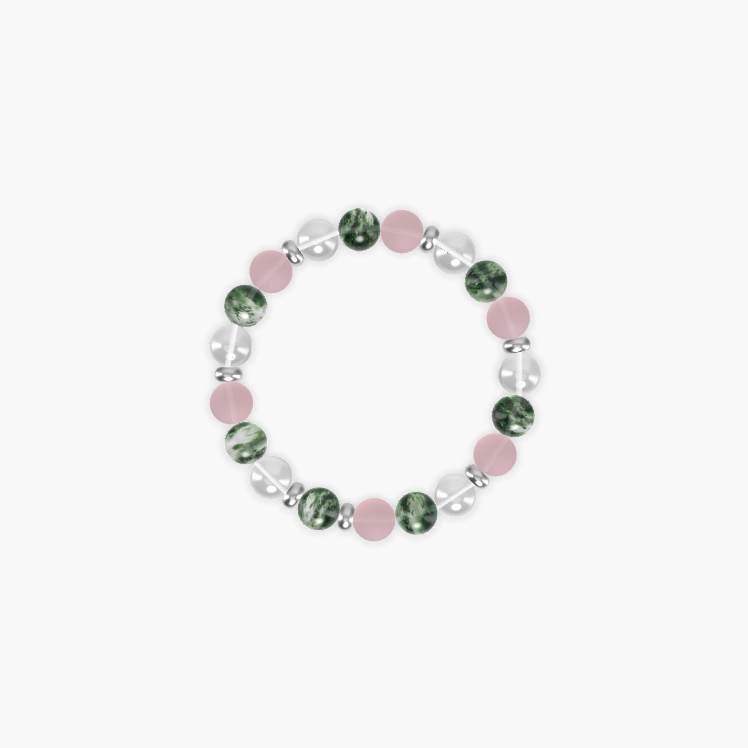 Moss Agate, Rose Quartz and Clear Quartz Bracelet