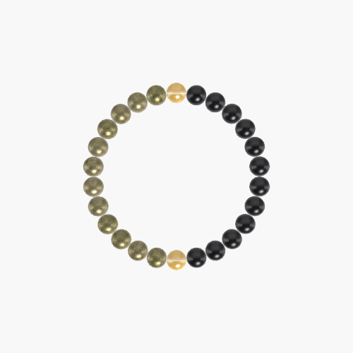Black Obsidian, Pyrite, and Citrine Gemstone Bead Bracelet
