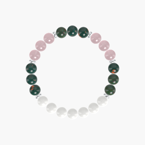 Bloodstone, White Jade and Rose Quartz Bracelet