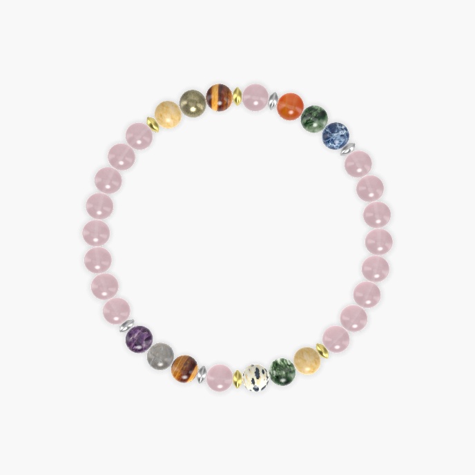 Rose Quartz, Moss Agate, Yellow Jade and more Gemstone Bracelet