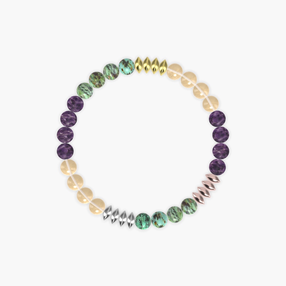 African Turquoise, Amethyst and Citrine Bracelet