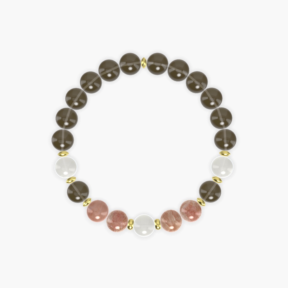 Smoky Quartz, Sunstone and Moonstone Bracelet