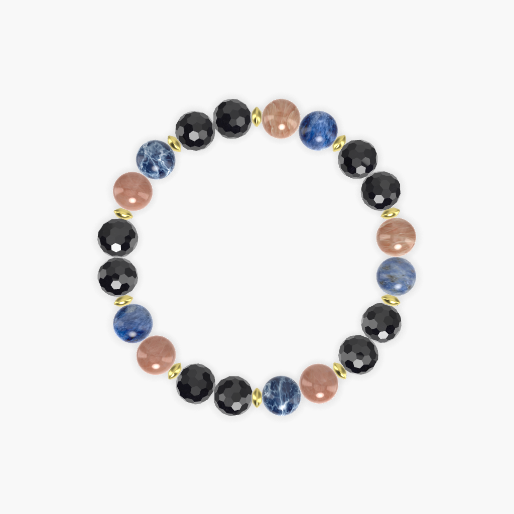 Black Tourmaline, Sodalite and Sunstone Bracelet