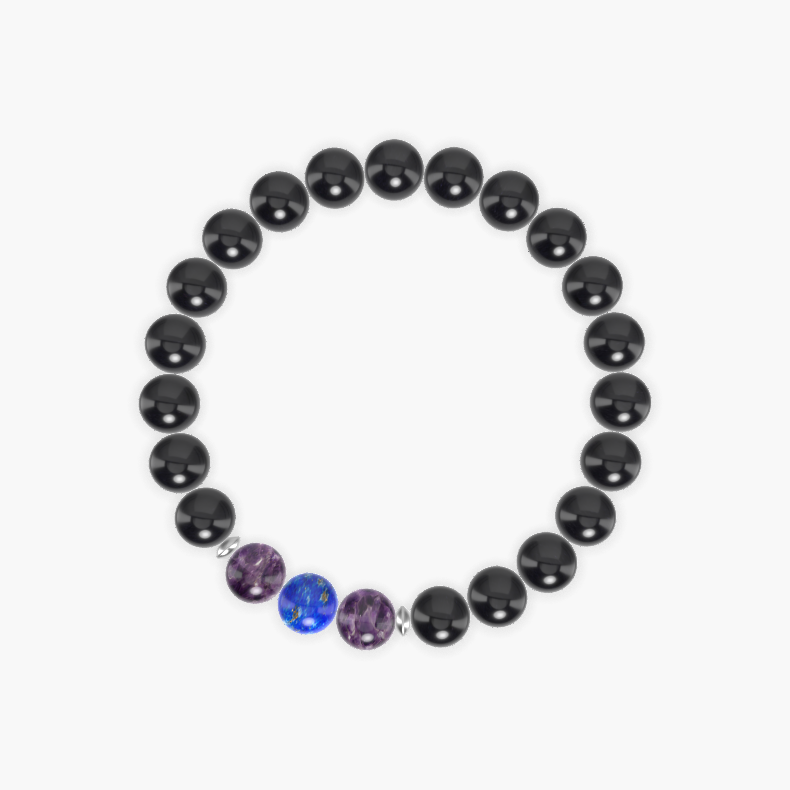 Black Tourmaline, Amethyst and Lapis Lazuli Bracelet