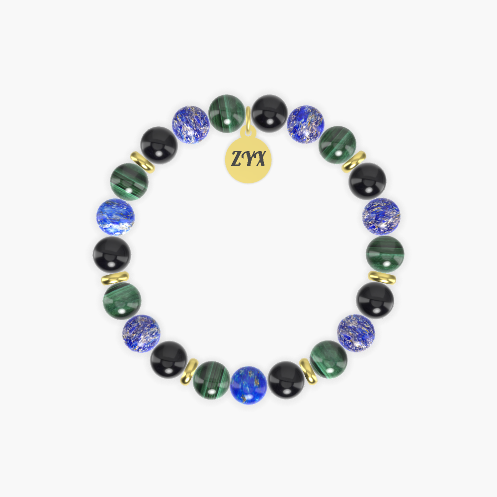 Lapis Lazuli, Black Obsidian and Malachite Bracelet