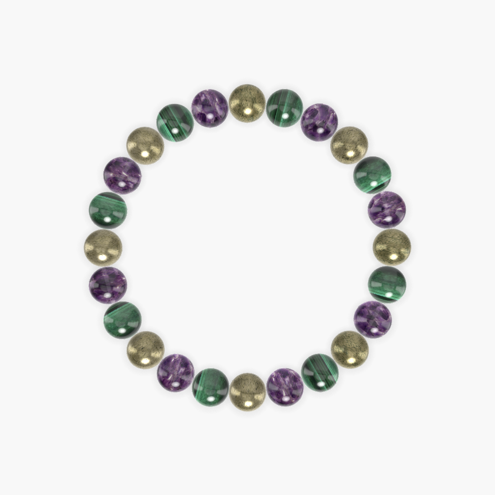 Pyrite, Amethyst and Malachite Bracelet