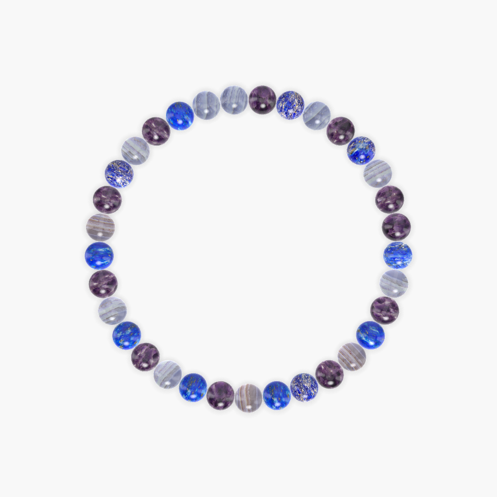 Blue Lace Agate, Lapis Lazuli and Amethyst Bracelet