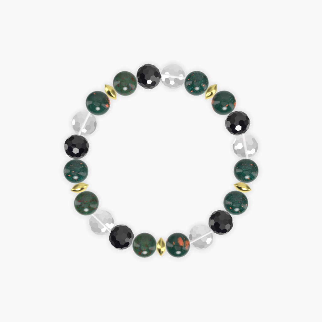 Bloodstone, Clear Quartz and Black Tourmaline Bracelet