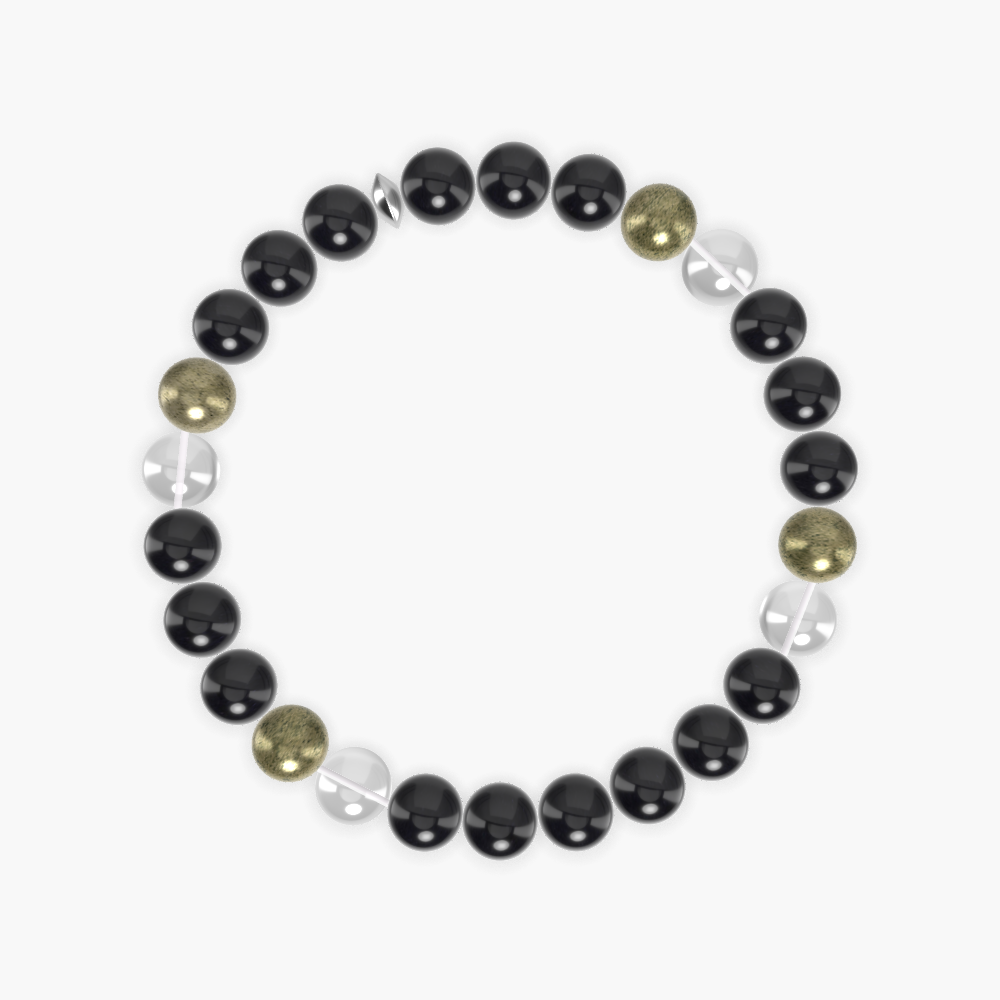 Black Obsidian, Clear Quartz and Pyrite Bracelet
