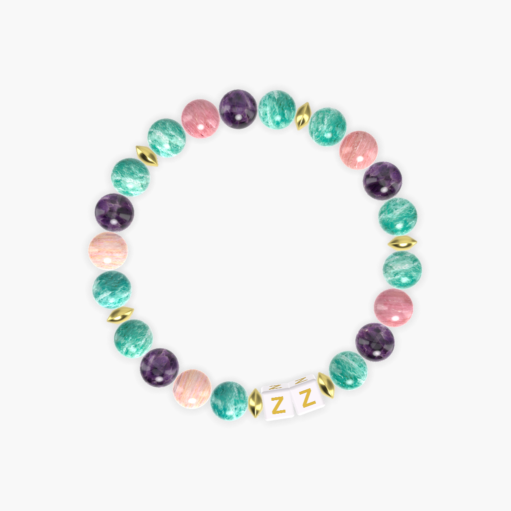 Amazonite, Amethyst, and Rhodonite Gemstone Bead Bracelet