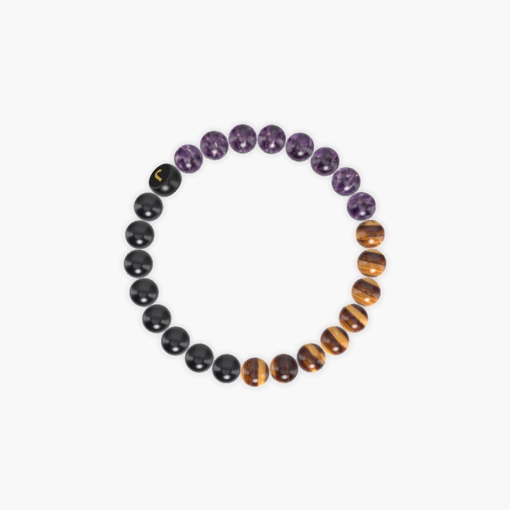 Tiger Eye, Amethyst and Black Tourmaline Bracelet