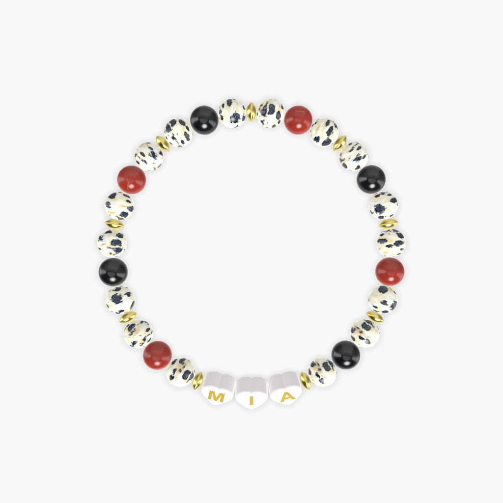 Dalmatian Jasper, Black Tourmaline and Red Jasper Bracelet