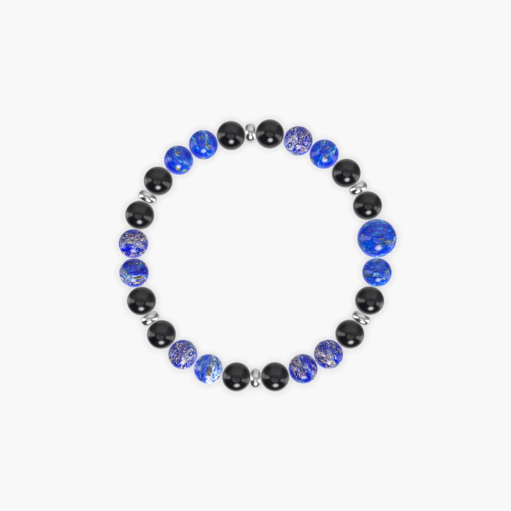 Black Obsidian and Lapis Lazuli Gemstone Bead Bracelet