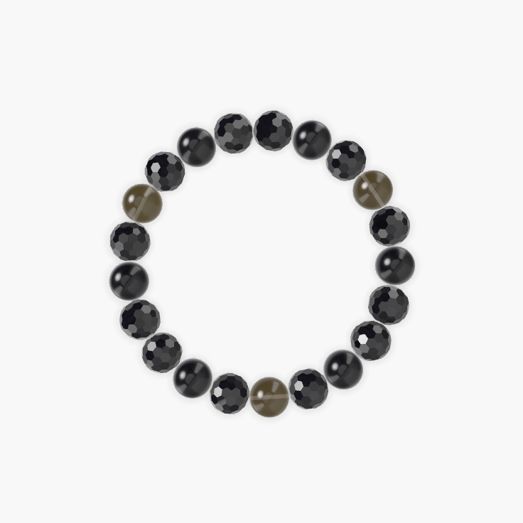 Black Tourmaline, Black Obsidian and Smoky Quartz Bracelet