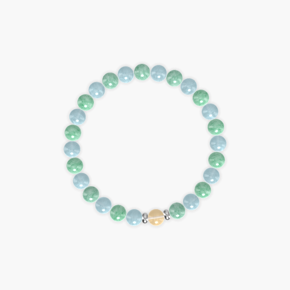 Green Jade, Aquamarine and Citrine Bracelet