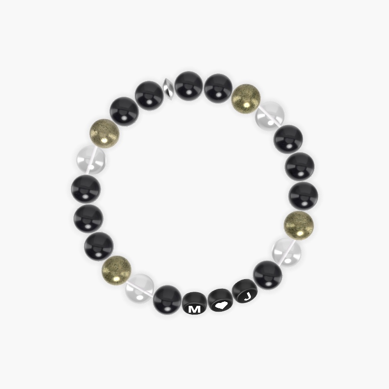 Black Obsidian, Clear Quartz and Pyrite Bracelet
