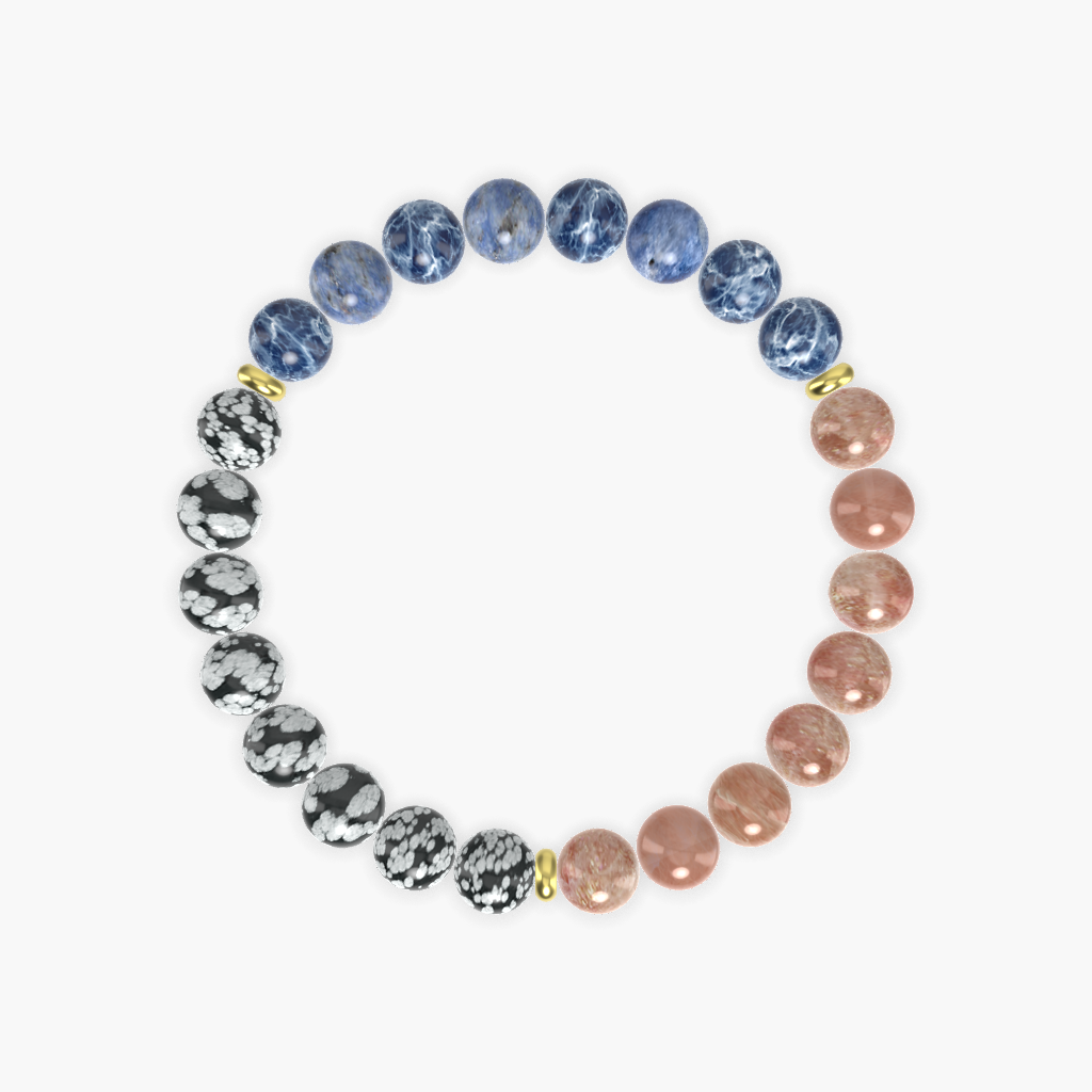 Sunstone, Sodalite and Snowflake Obsidian Bracelet