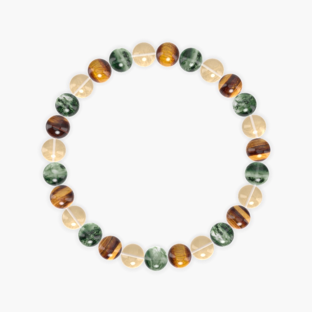 Moss Agate, Tiger Eye and Citrine Bracelet