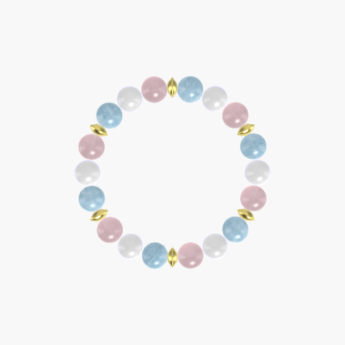 Rose Quartz, Moonstone, and Aquamarine Gemstone Bead Bracelet