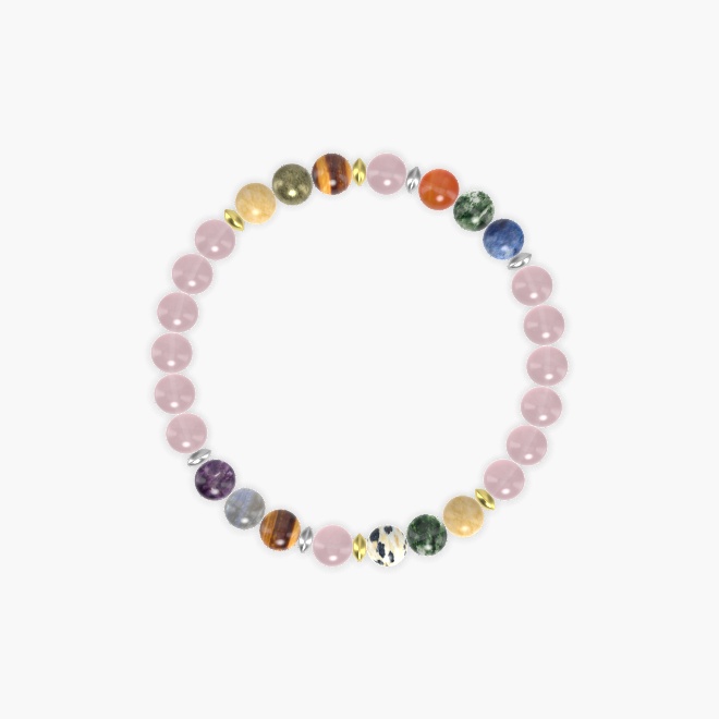 Rose Quartz, Moss Agate, Yellow Jade and more Gemstone Bracelet