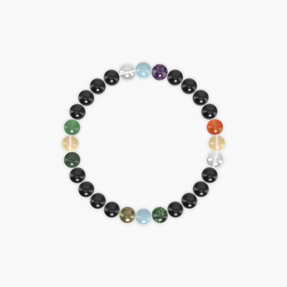 Black Obsidian, Aquamarine, Clear Quartz and more Gemstone Bracelet
