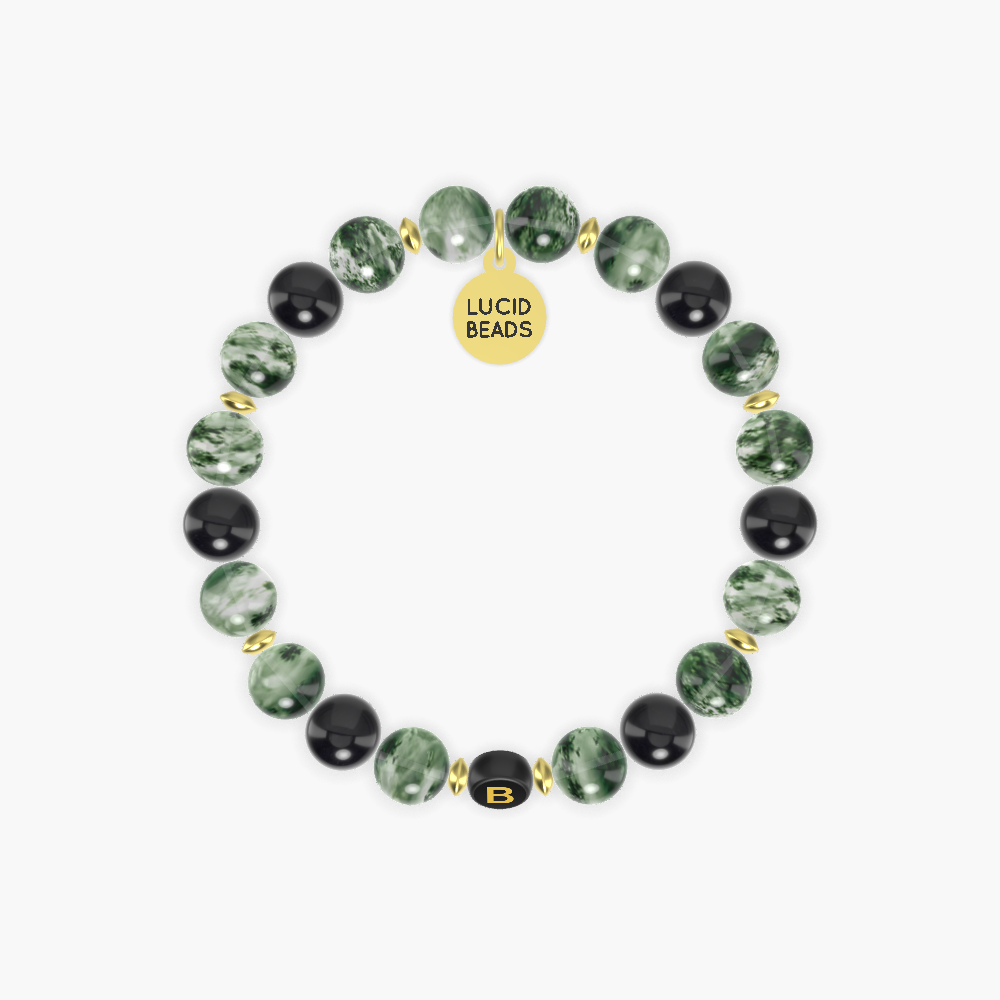 Moss Agate and Black Obsidian Bracelet
