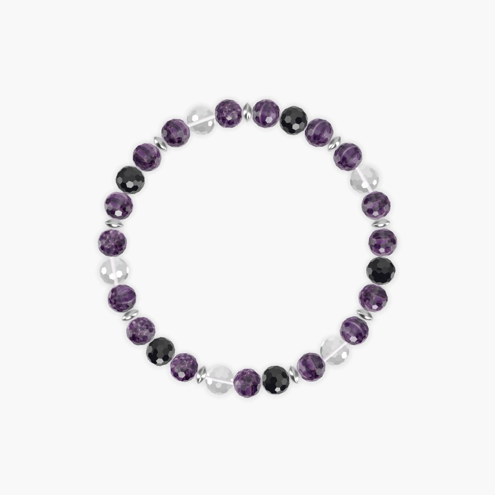 Amethyst, Black Tourmaline and Clear Quartz Bracelet