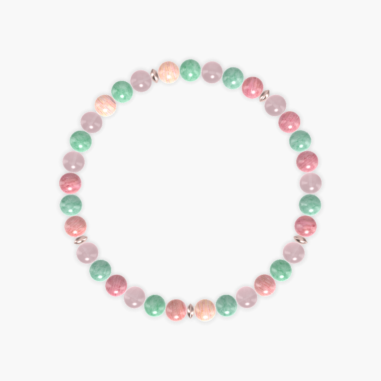 Rhodonite, Green Jade and Rose Quartz Bracelet