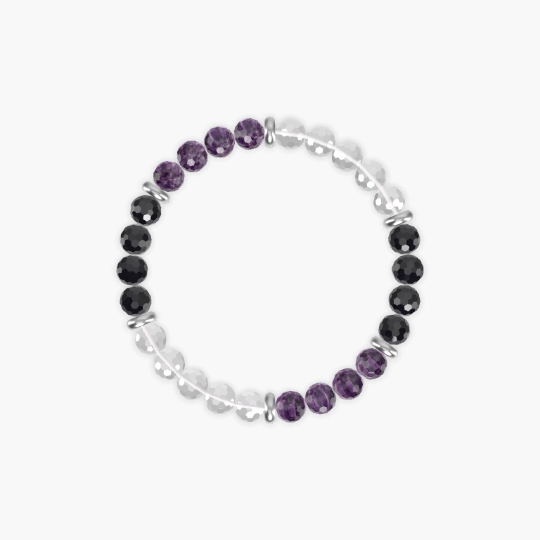 Clear Quartz, Amethyst and Black Tourmaline Bracelet