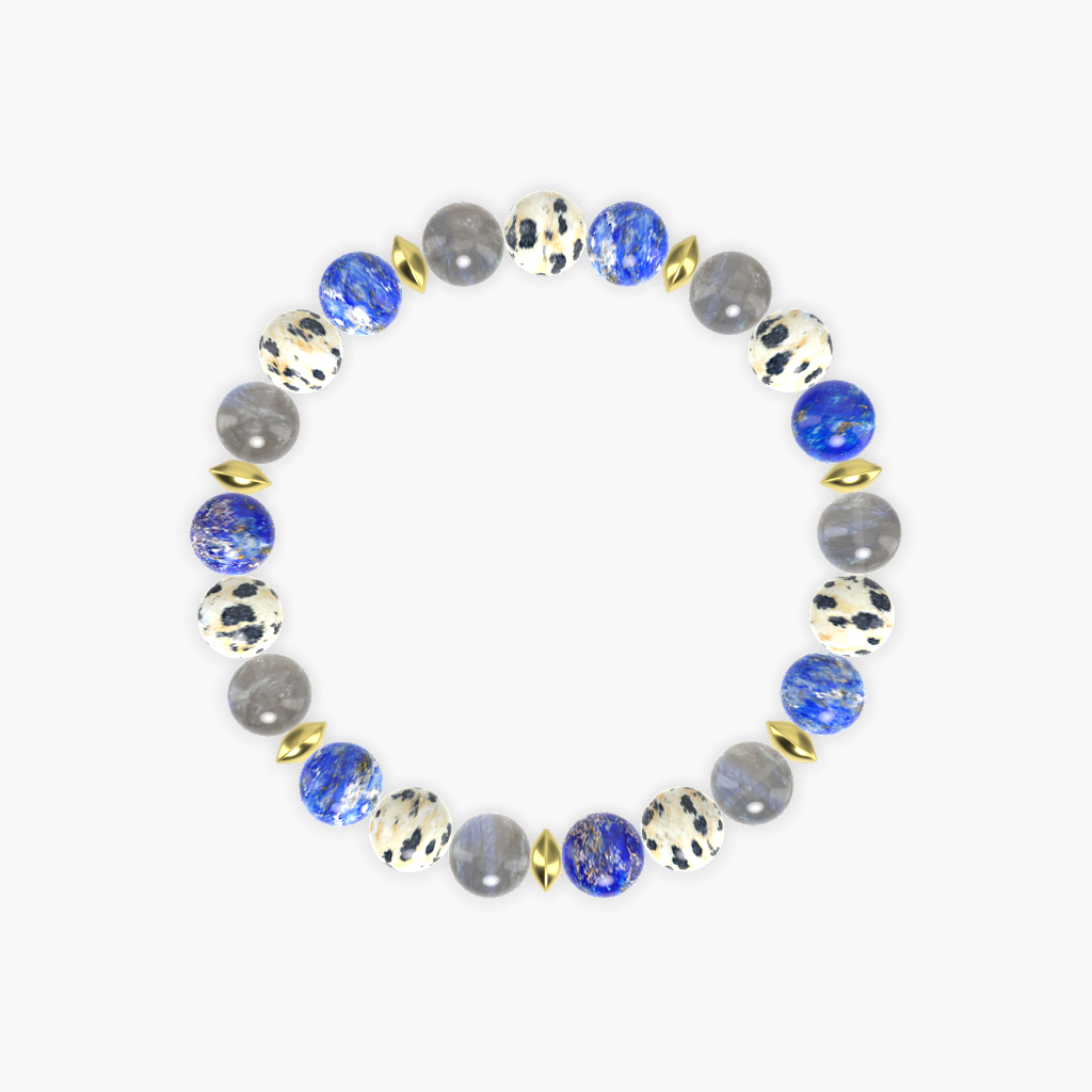 Lapis Lazuli, Dalmatian Jasper, and Labradorite Gemstone Bead Bracelet