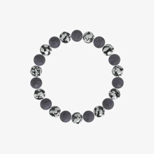 Snowflake Obsidian and Lava Rock Bracelet