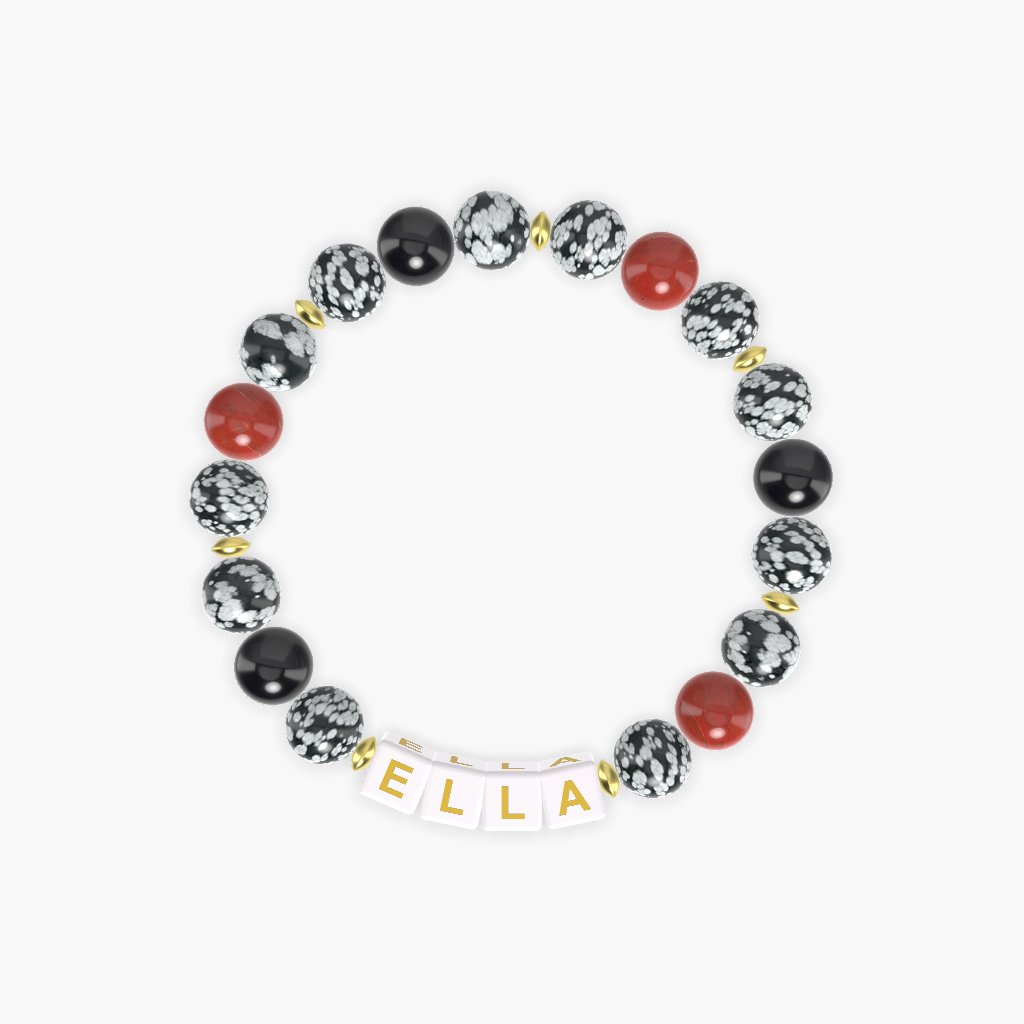 Snowflake Obsidian, Red Jasper and Black Tourmaline Bracelet