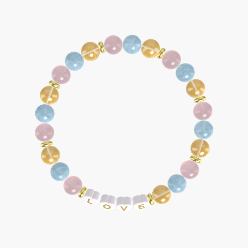 Citrine, Aquamarine, and Rose Quartz Gemstone Bead Bracelet