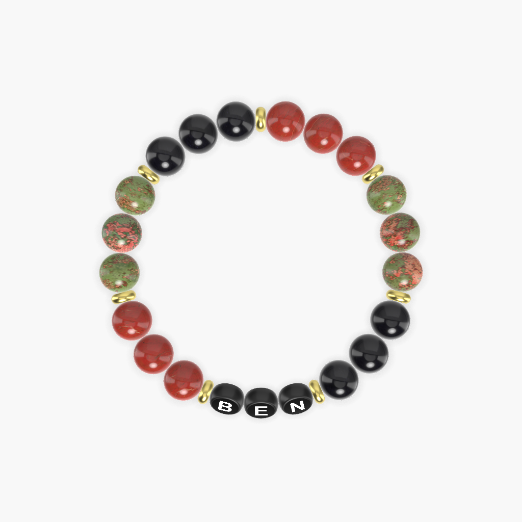 Black Obsidian, Unakite and Red Jasper Bracelet