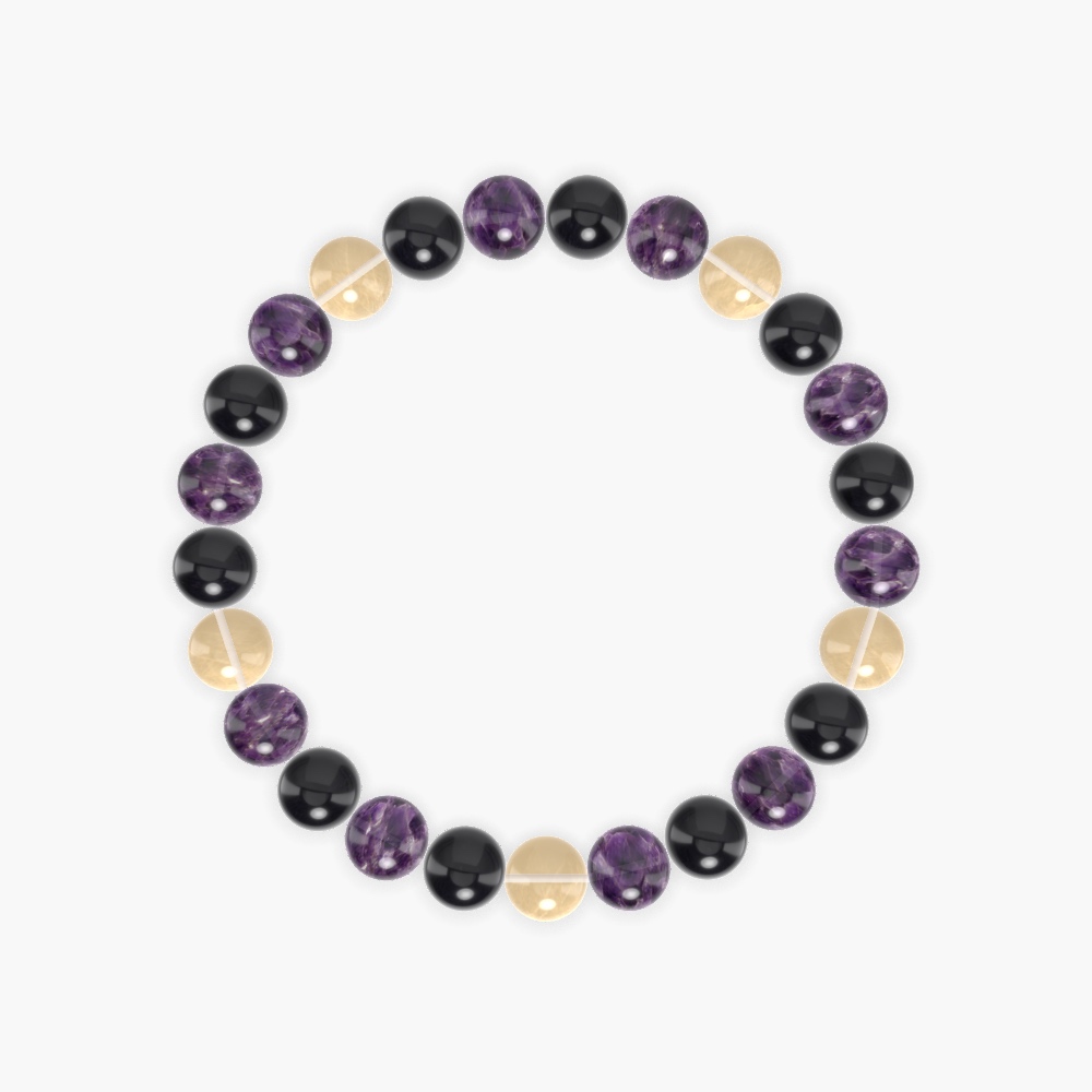 Amethyst, Black Obsidian and Citrine Bracelet