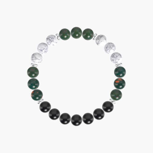 Bloodstone, Black Obsidian and Howlite Bracelet