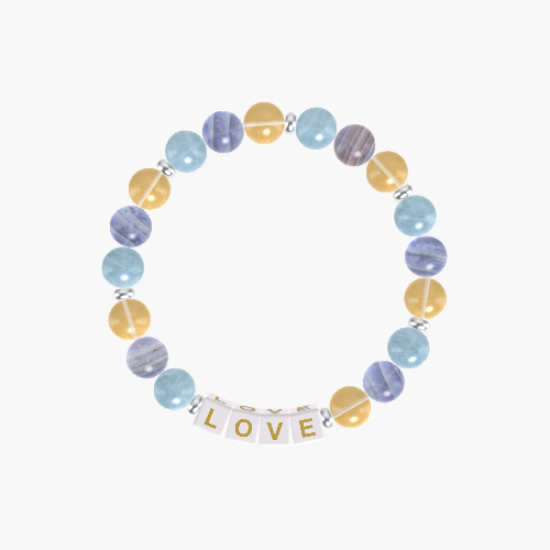 Citrine, Blue Lace Agate, and Aquamarine Gemstone Bead Bracelet