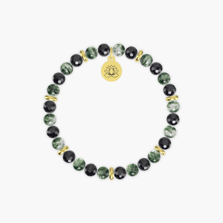 Black Tourmaline and Moss Agate Bracelet