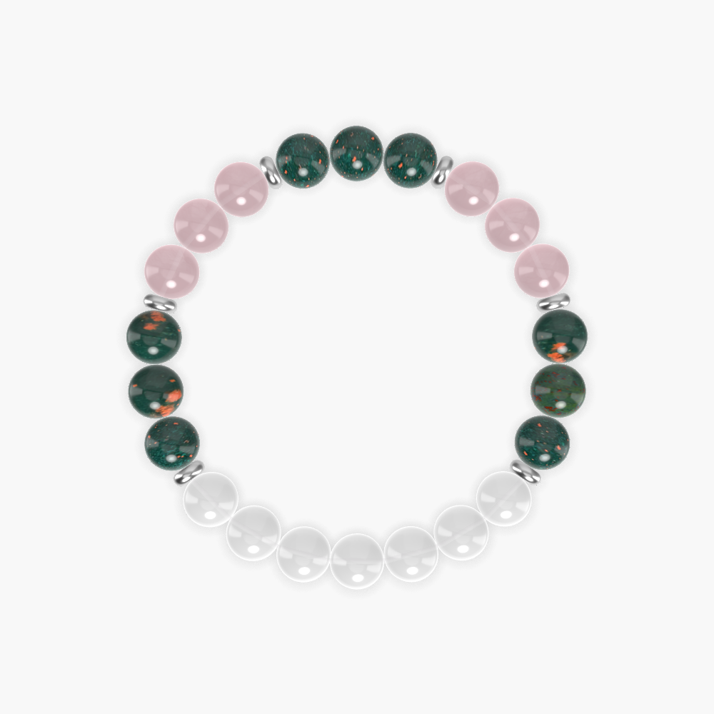 Bloodstone, White Jade and Rose Quartz Bracelet
