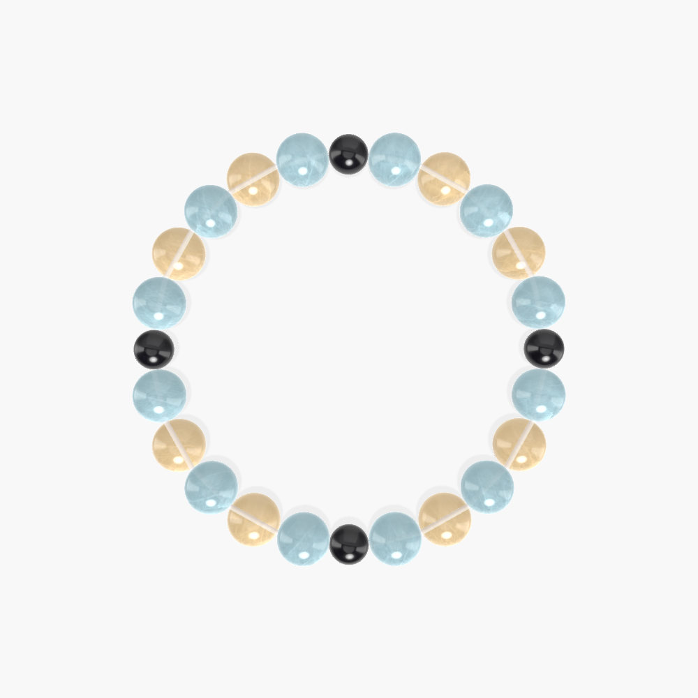 Aquamarine, Citrine, and Black Tourmaline Gemstone Bracelet