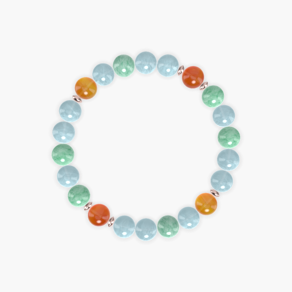 Aquamarine, Green Jade and Carnelian Bracelet