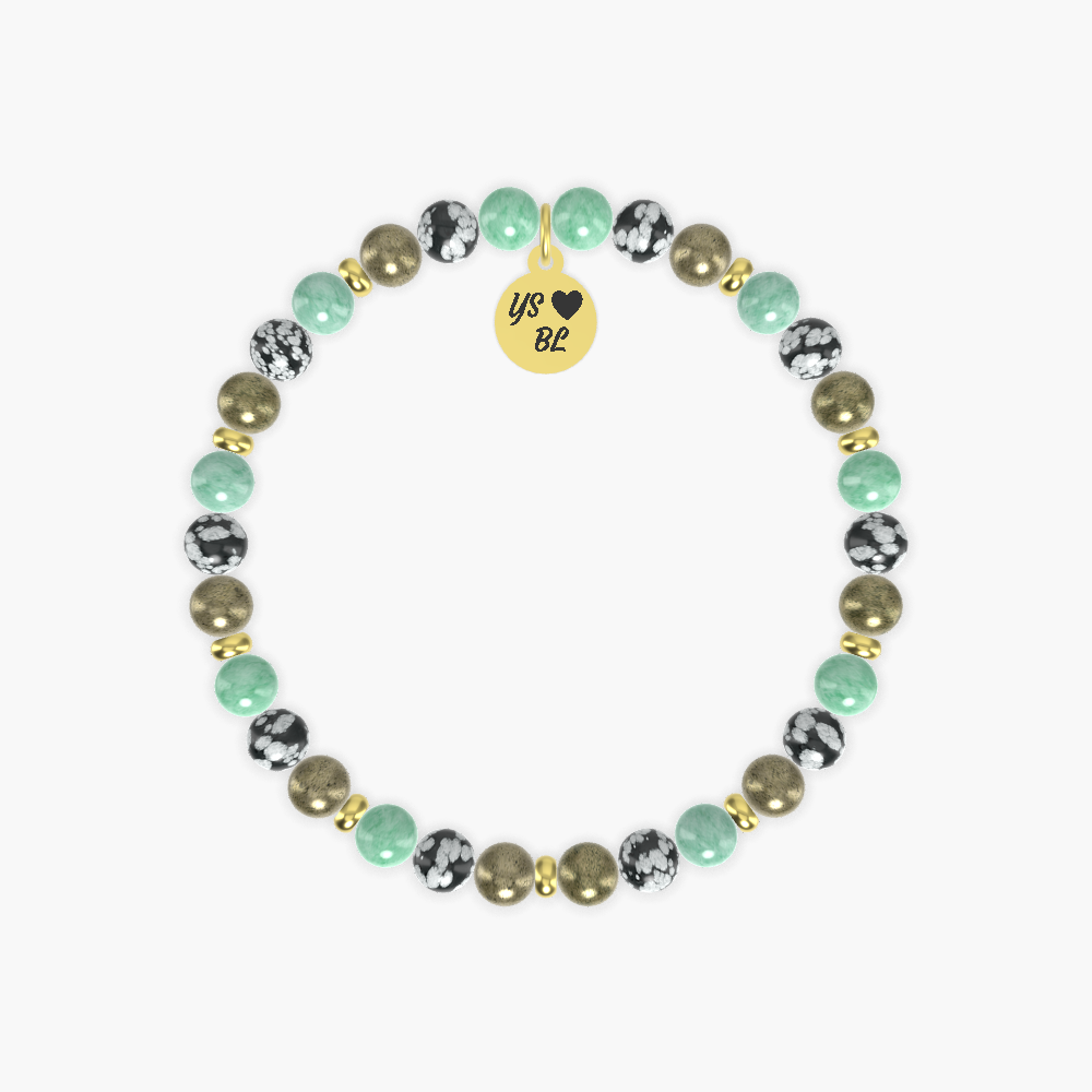 Pyrite, Snowflake Obsidian and Green Jade Bracelet