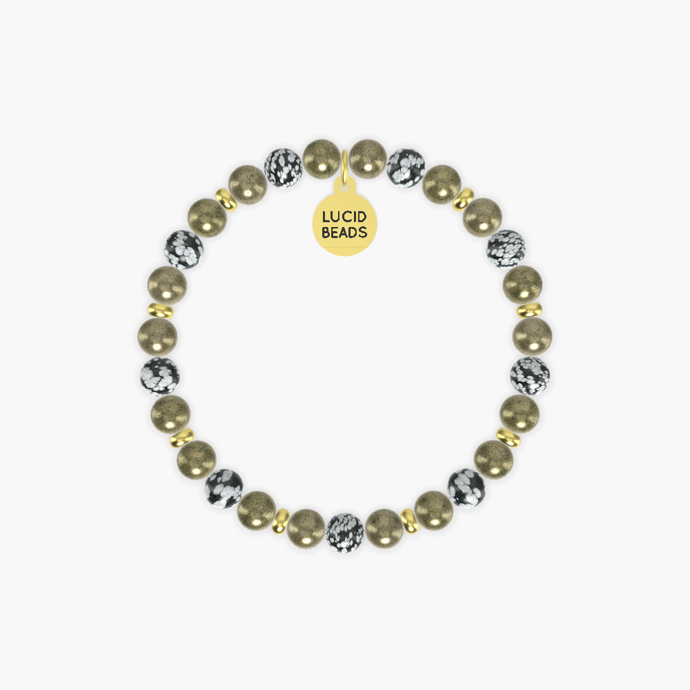 Pyrite and Snowflake Obsidian Bracelet
