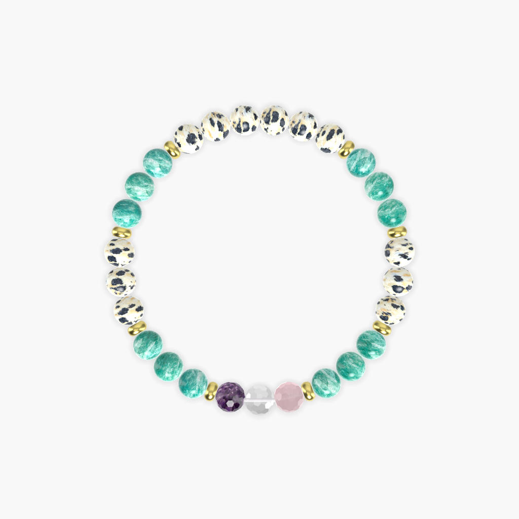 Amazonite, Dalmatian Jasper, Clear Quartz and more Gemstone Bracelet