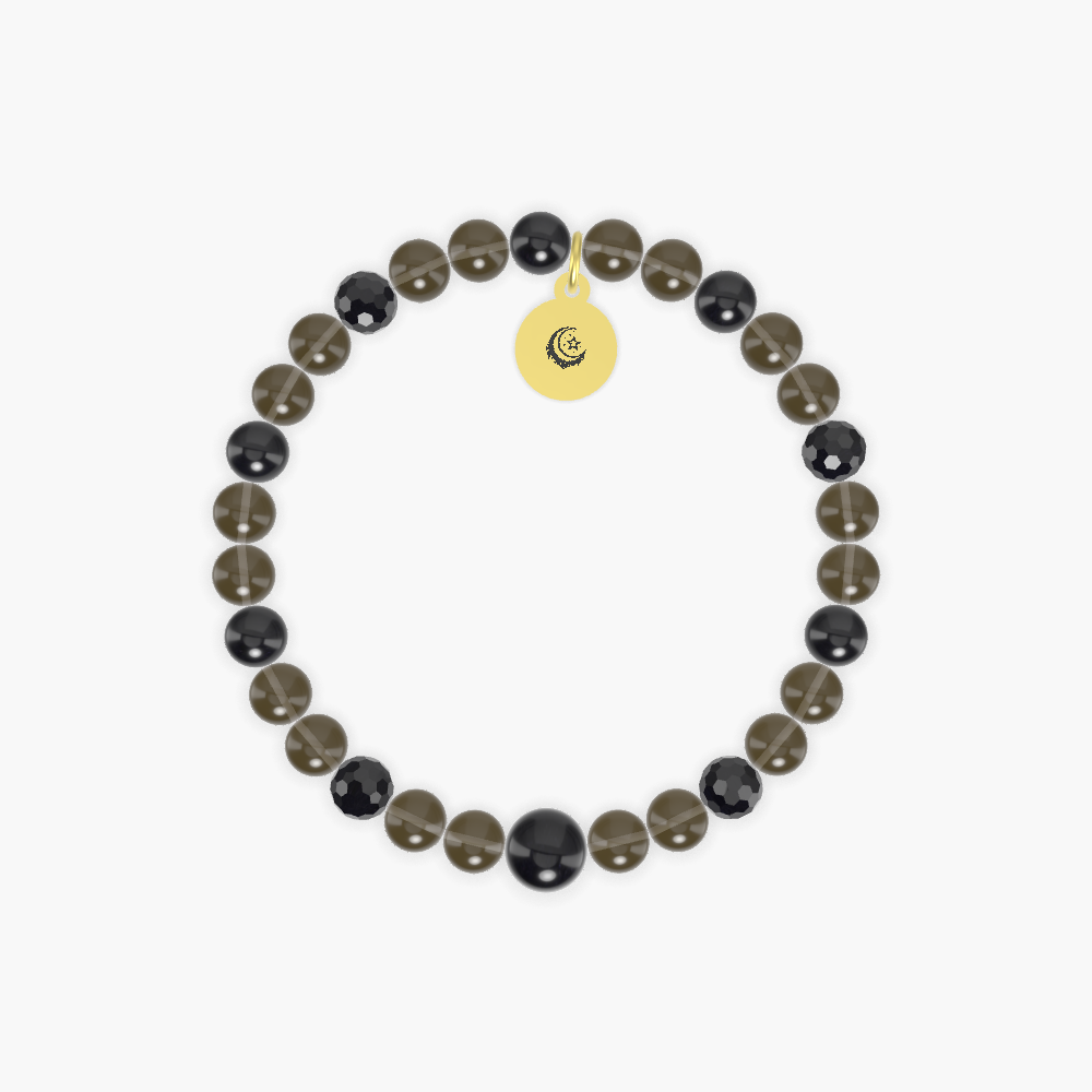 Smoky Quartz, Black Tourmaline and Black Obsidian Bracelet