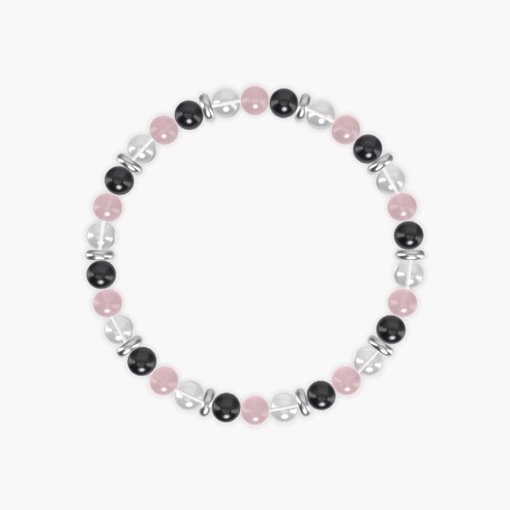 Rose Quartz, Clear Quartz and Black Tourmaline Bracelet