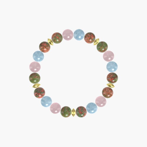 Unakite, Aquamarine and Rose Quartz Bracelet