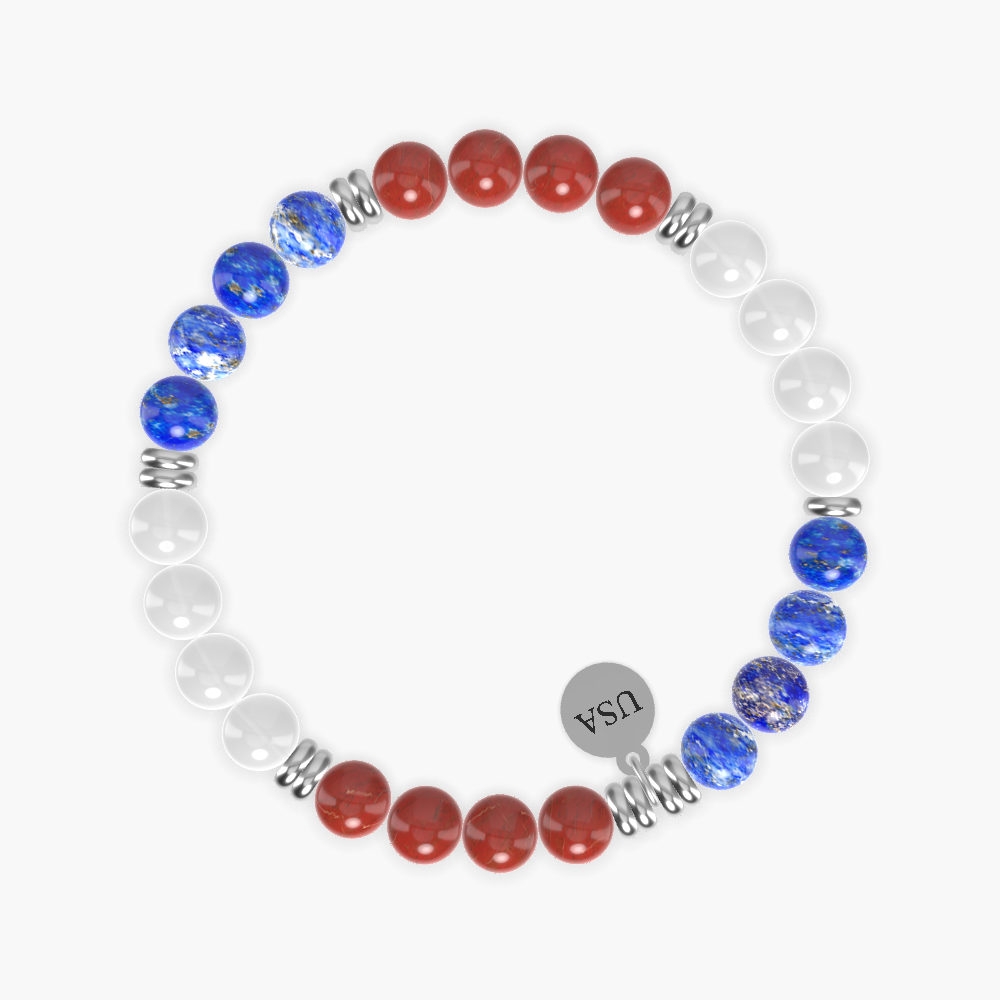 Red Jasper, Lapis Lazuli and White Jade Bracelet
